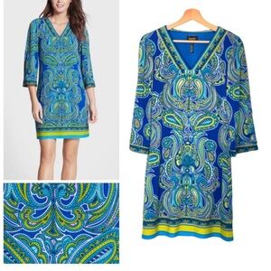 Laundry by Shelli Segal Print Jersey Shift Dress Size XS Blue Multi Color